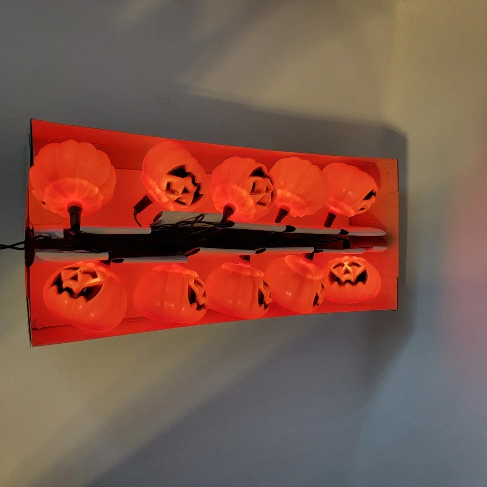 Vintage Walmart String Of 10 Halloween Jack O Lantern Pumpkin Lights - Tested
